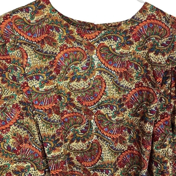 Vintage 90s Paisley Blouse Size 12 Large Grannycore Womens Gold Long Sleeve - Picture 3 of 12